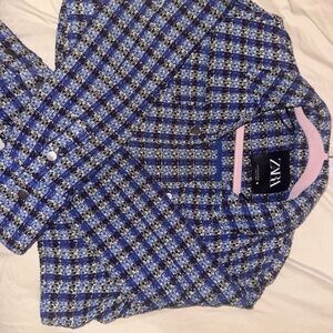 Zara Blue and Black Plaid Jacket